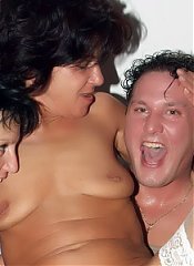 Marsha and Agnes exposes her fine mature asses and take equal turns in riding a cock